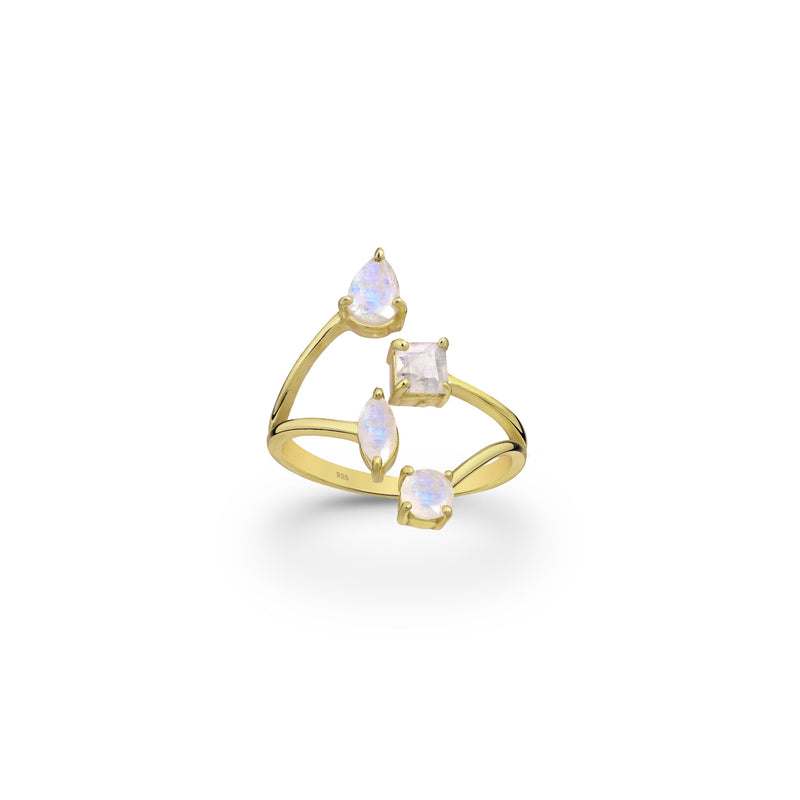 Adjustable Four Stone Rainbow Moonstone Crystal Ring - Beau Life