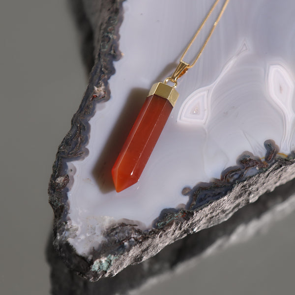 Natural Carnelian Crystal Point Necklace