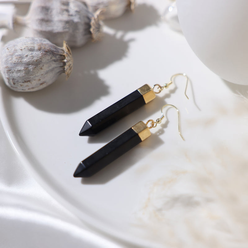 Black Obsidian Point Earrings